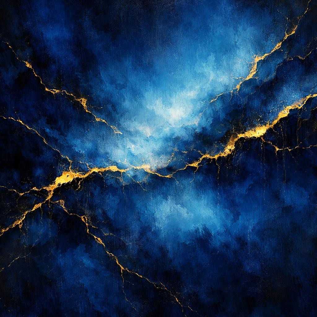 Abstract deep blue background with gold crackle lines